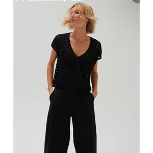 LNA Clothing Lilou Crochet Top V-Neck Cropped Oversized NWOT Sz XS